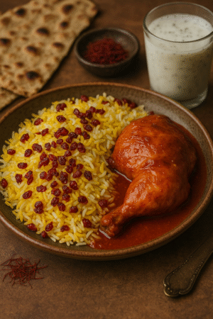 أرز بالزعفران مع الدجاج