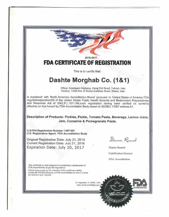 FDA CERTIFICATE OF REGISTRATION